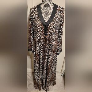 Vanity Fair Vtg Empire Waisted Dressing Gown 12 Maxi‎ Leopard Print Glam Mobwife